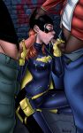 barbara_gordon batgirl batman_(series) bbc big_black_cock bwc closed_eyes cum cum_in_mouth cum_on_face dark-skinned_male dark_skin dc dc_comics fellatio incase interracial kneel kneeling oral penis redhead threesome