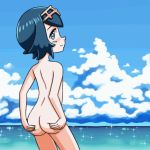 1girl anus ass blue_eyes blue_hair female female_human female_only gif lana lana_(pokemon) looking_at_viewer outdoor outside pokemon short_hair solo spreading_ass spreading_cheeks spreading_own_ass standing suiren_(pokemon)