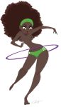 1girl afro breasts brown_eyes brown_hair dark_skin hairband lipstick looking_down nipples red_lipstick shorts topless