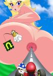 ass_focus blonde_hair blue_sky day embarrassed gaping gaping_anus giantess giantess_insertion gigantic_ass lakitu looking_at_viewer looking_back mario mario_(series) mario_bros open_mouth princess_peach super_mario_bros. uncensored