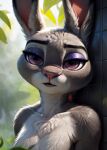 ai_generated bunny_ears bunny_girl furry grey_fur judy_hopps long_ears purple_eyes rabbit rabbit_girl rain white_fur zootopia