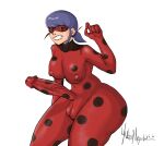  1futa ass balls blue_eyes blue_hair breasts clothed cosplay dickgirl disney erect_penis futanari large_penis marinette_cheng mask miraculous_ladybug penis smile solo_futa testicles white_background younger_female yutomaster 