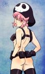 1girl :p armpit_holster ass back belt black_gloves black_legwear breasts ck from_behind gloves hands_on_hips hat holster jakuzure_nonon kill_la_kill looking_back looking_over_shoulder my_pet_tentacle_monster no_panties nudist_beach_uniform payot pink_eyes pink_hair sidelocks skull_print solo stockings thighhighs tongue tongue_out underboob utility_belt