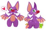 2015 anthro ass bat big_ass chameleon cute fangs female funny green_eyes heart laylee lizard looking_at_viewer male mammal one_eye_closed red_nose reptile scalie smile sssonic2 teeth wide_hips wings wink yooka yooka-laylee