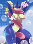 1girl anthro blush breasts disembodied_hand female female_only greninja heart nintendo nipples pokemon saliva solo sssonic2 tongue video_games