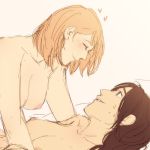 2_girls after_sex art blonde_hair blush brown_hair closed_eyes female_only girl_on_top hair hair_down hange_zoe hanji_zoe looking_at_another love lowres multiple_girls mushisotisis mutual_yuri nipples nude orange_hair petra_ral shingeki_no_kyojin short_hair sketch sweat yuri