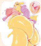 1girl anal anal_fingering anus ass big_ass big_breasts breasts canine chest_tuft clothed clothing digimon fingering fur lactating looking_down mammal milk nipples partially_clothed renamon standing sunibee sweat tuft