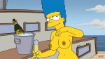 areolae big_breasts blue_hair breasts gif ice_cube ice_cubes marge_simpson milf navel nipples nude the_simpsons wvs yellow_skin