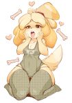 1girl animal_crossing animal_crossing_new_leaf animal_ears blonde_hair bone breasts canid canine canine_humanoid cleavage clothed clothing dog dog_ears dog_tail doubutsu_no_mori drooling full_body furry hair hair_tie hands_on_face hands_on_own_face heart highres isabelle_(animal_crossing) jingle_bell kneel kneeling legwear leotard mammal navel nintendo one-piece_swimsuit ponytail saliva school_swimsuit secretary seiza shih_tzu shirt shizue_(doubutsu_no_mori) short_hair simple_background sitting slugbox small_breasts solo stockings striped striped_legwear swimsuit tail thick_ass thick_legs thick_thighs thigh_gap thighs tongue tongue_out video_games wide_hips yellow_fur