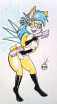  1girl 1girl anthro blue_hair breasts flying furry gunbunny_(jeremy_bernal) laser_gun nude rabbit rdk scifi weapons 