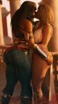 2_girls armor ass ass_grab black_hair blonde_hair dc_comics female_only kissing long_hair rigid3d short_hair supergirl wonder_woman yuri