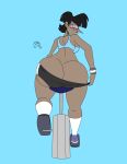 1girl animaniacs animaniacs_(2020) ass big_ass booty dark-skinned_female dark_skin exercise_bike frostbiteboi glasses going_commando looking_at_viewer looking_back mooning nora_rita_norita patreon_reward pointy_nose tagme