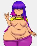 1girl \m/ areola bbw belly breasts chubby chubby_female citrus_doodles eye_contact glitch_techs long_hair looking_at_viewer miko_kubota netflix nickelodeon nipples one_eye_closed pants pants_down purple_hair pussy seductive seductive_eyes seductive_smile sexy sexy_body standing thick_thighs thighs wide_hips