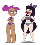  1girl 2_girls bikini black_hair black_strategy bow cartoon_network chocolate_and_vanilla dark-skinned_female enid enid_mettle female_only laugh laughing legs light-skinned_female long_hair ok_k.o.!_let&#039;s_be_heroes purple_hair scobionicle99 swimsuit underwear 