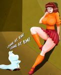  big_breasts breasts brown_eyes brown_hair finger_to_mouth glasses knee_socks mini_skirt panties scooby-doo scrappy-doo shoes skirt socks sweater velma_dinkley 