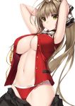 amagi_brilliant_park brown_eyes brown_hair looking_at_viewer nakano_sora sento_isuzu under_boob undressing