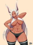 1girl abs animal_ears areola areola_slip athletic_female big_breasts black_panties black_thighhighs bottomwear breasts bunny_ears cleavage clothed_female female_abs female_focus female_only fit_female hair hand_on_hip hips huge_breasts jadenkaiba legwear long_hair mature mature_female miruko my_hero_academia panties red_eyes rumi_usagiyama shirt shirt_lift shirt_up smile solo_female solo_focus tagme thick_thighs thighs topwear white_hair wide_hips