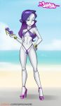 1girl armpits beach bikini breasts cameltoe equestria_girls friendship_is_magic happy high_heels human lips looking_at_viewer midriff mrsamson00_(artist) my_little_pony nail_polish navel pussy questionable rarity_(mlp) slut sunglasses whore