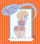  1girl alien big_ass blonde_hair blue_eyes bottomless bubble_butt cape dc_comics dustindemon flying funny lipstick long_hair looking_back mooning prank shiny shiny_skin smile super super_best_friends_forever supergirl wide_hips 