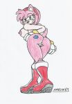  1girl amy_rose anthro big_ass breasts dat_ass female furry green_eyes hedgehog looking_at_viewer looking_back marlon64 naked_boots naked_female naked_gloves nude pink_fur pink_hair seductive_look seductive_smile sega showing_ass sideboob solo solo_focus sonic_the_hedgehog_(series) tattoo_on_butt thick_ass traditional_drawing_(artwork) white_background 