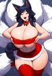 ahri ai_generated ass big_ass big_breasts breasts bursting_breasts christmas fox fox_ears fox_girl fox_tail hips huge_ass huge_breasts league_of_legends navel stable_diffusion thick_thighs thighs vastaya wide_hips