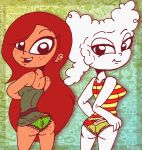  2_girls ass cj_(regular_show) cloudy_jay crossover female_only freckles gravity_falls green_panties looking_back panties rayryan rayryan_(artist) regular_show wendy_corduroy 