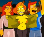 big_breasts edna_krabappel erect_nipples flashing large_areolae leggings no_bra the_simpsons thighs topless