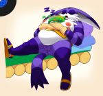 1girl amphibian anthro belly belt big_belly big_breasts big_the_cat breasts cat chubby closed_eyes clothing crossgender feline footwear frog furry laying_back mammal marthedog nipples pussy sandals sega sleeping spread_legs spreading video_games