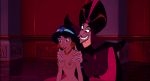 1boy 1girl aladdin_(series) black_hair blush breasts clothed_male_nude_female disney earrings jafar princess_jasmine