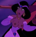 1boy 1girl aladdin_(series) black_hair breasts clothed disney dress earrings exposed_breasts jafar princess_jasmine