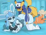  animated anthro anthro_on_anthro anthro_penetrated anthro_penetrating big_balls big_belly cum cum_inside gen_1_pokemon glaceon kilinah penis pikachu pokemon text 