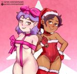  2023 2_girls amity_blight artist_name bisexual bisexual_(female) canon_couple christmas christmas_outfit disney hatokamek luz_noceda naked_ribbon pink_ribbon ribbon santa_hat the_owl_house yuri 