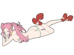  00s 1girl absurdres anemone anemone_(eureka_seven) ass eureka_seven eureka_seven_(series) high_heels highres long_hair long_legs lying nude on_stomach panties panty_pull pink_hair platform_footwear platform_heels royalwatts shoes solo_female twin_tails underwear 