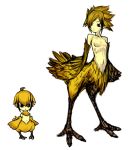  artist_request breasts chibi chicobo chocobo final_fantasy hair_over_one_eye harpy midriff monster_girl navel nipples nude personification pointy_ears simple_background talons white_background wings 