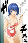  1girl a1 ahoge apron blue_hair blush breasts cleavage erect_nipples hayase_mitsuki kimi_ga_nozomu_eien mitsuki_hayase naked_apron open_mouth solo 