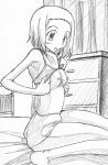  bed bedroom bra bra_lift breasts graphite_(medium) hazuki_torikai kneeling lingerie monochrome short_hair sketch sketchbook sketchbook_full_colors torikai_hazuki traditional_media underwear 