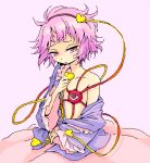  1girl bare_shoulders eyes female flat_chest hairband komeiji_satori lowres oekaki open_clothes open_shirt pink_hair purple_eyes roku roku_(warrock) satori_komeiji shirt solo touhou 