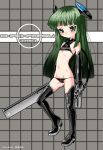  boots chachamaru_karakuri chaos_diesel_(artist) elbow_gloves flat_chest gloves green_eyes green_hair gun handgun karakuri_chachamaru karakuri_chachamaru_(compact) long_hair mahou_sensei_negima mahou_sensei_negima! mudou_eichi negima panties revolver robot_ears thigh_boots thigh_high_boots thighhighs underwear weapon 