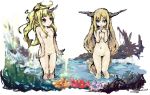 2girls blonde_hair female flat_chest flower horn horns hoshiguma_yuugi ibuki_suika long_hair multiple_girls nude oekaki oke oni suika_ibuki touhou water yazawa_oke young yuugi_hoshiguma