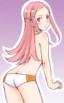  1girl anemone anemone_(eureka_seven) blush butt_crack eureka_7 eureka_seven eureka_seven_(series) face female_only ha-ru hair_ornament hairclip long_hair panties pink_eyes pink_hair solo solo_female topless underwear 