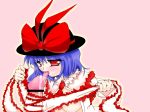  1girl censored chishu fellatio iku_nagae licking nagae_iku oral penis penis_wrap purple_hair ribbon ribbons short_hair solo solo_focus touhou 