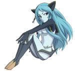 1girl animal_ears aqua_(tales) aqua_(tales_of_symphonia) blue_eyes blue_hair blue_skin dawn_of_the_new_world fish_bone long_hair pointy_ears sitting solo tales_of_(series) tales_of_symphonia tales_of_symphonia_knight_of_ratatosk