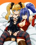  2girls ahoge blonde_hair blue_eyes blue_hair daikuji_ayu daikuuji_ayu elbow_gloves gloves hayase_mitsuki kimi_ga_nozomu_eien long_hair mitsuki_hayase multiple_girls panties ponytail sitting spread_legs striped striped_legwear thighhighs underwear yuri 