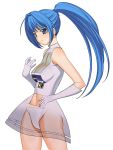  1girl a1 blue_eyes blue_hair cutout gloves hayase_mitsuki kimi_ga_nozomu_eien long_hair midriff mitsuki_hayase navel panties ponytail see-through simple_background skirt solo standing underwear white_background white_gloves white_panties x-ray 