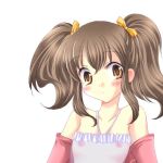  1girl anise_tatlin blush brown_hair close-up detached_sleeves hair_ribbon nipples no_bra ribbon see-through solo tales_of_(series) tales_of_the_abyss tamagawa_yukimaru yellow_eyes 