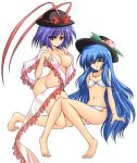 bad_feet barefoot bikini breasts danshaku feet female hat hinanawi_tenshi iku_nagae laugh laughing long_hair nagae_iku nude short_hair swimsuit tenshi_hinanai touhou