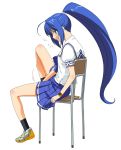  1girl a1 blue_eyes blue_hair flat_chest hayase_mitsuki jpeg_artifacts kimi_ga_nozomu_eien long_hair masturbation mitsuki_hayase ponytail school_uniform seifuku serafuku solo very_long_hair 