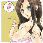  artist_request big_breasts black_hair deborah_(dragon_quest) dragon_quest fanning_self hot looking_at_viewer popsicle purple_eyes rose roses square_enix 