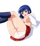  1girl absurdres ass blue_hair breasts elf_k footwear glasses highres huge_breasts kneehighs kokubunji_koyori koyori_kokubunji nurse_witch_komugi nurse_witch_komugi-chan open_clothes open_shirt panties shirt shirt_lift socks solo underwear 