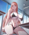 alluring arttoru bare_legs big_breasts bikini bleach cleavage hourglass_figure inoue_orihime orange_hair school slim_waist thick_thighs